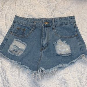 Ripped Med-Wash Shorts